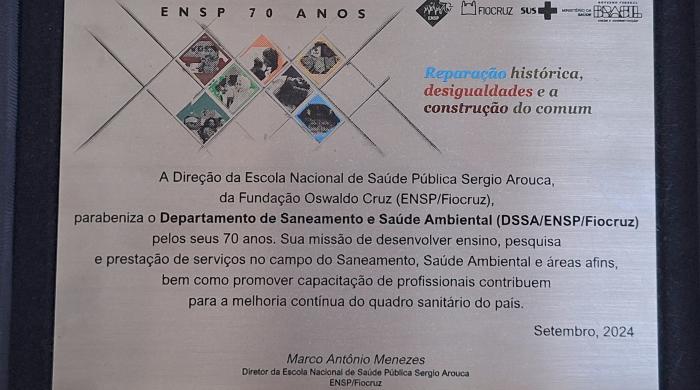 PLACA EM HOMENAGEM AOS 70 ANOS DO DSSA.